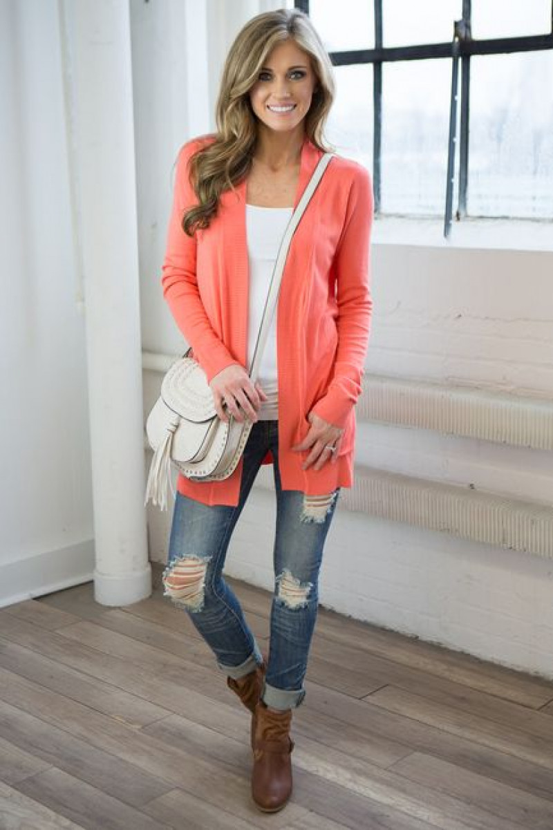 Orange Long Sleeves Tunic, Light Blue Denim Casual Trouser, Coral Outfits