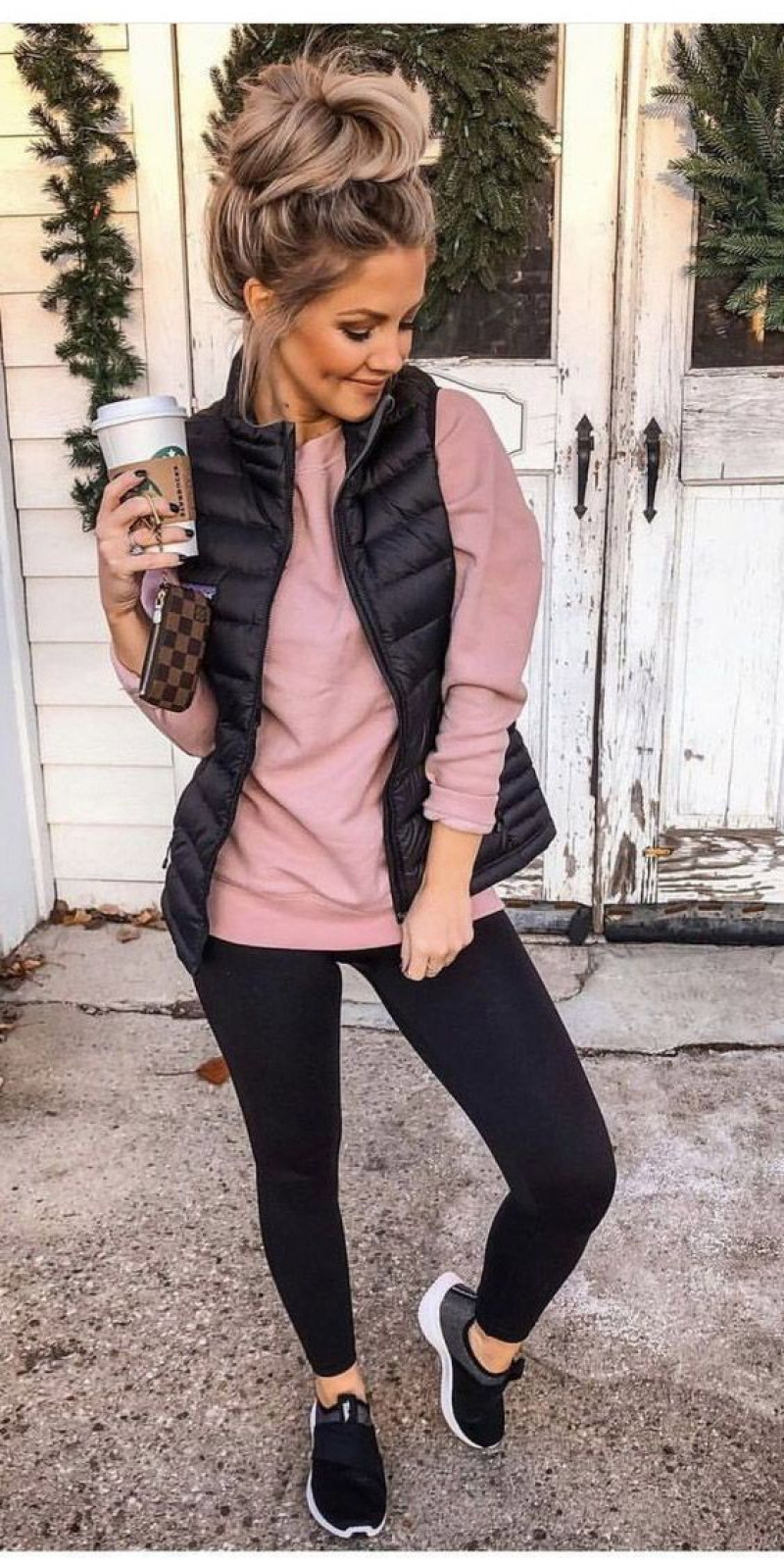 Pink Casual Jacket, Black Casual Legging, Outfit