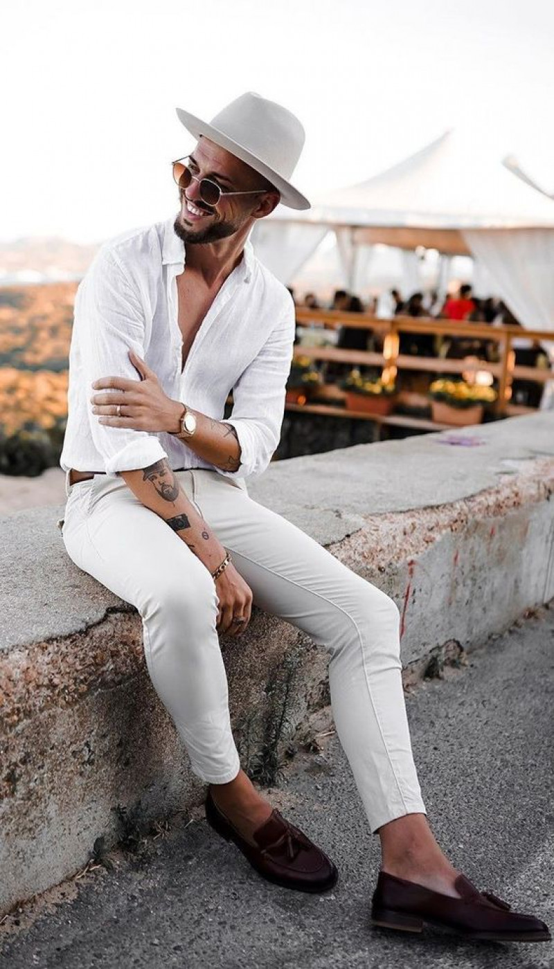 White 3/4 Sleeves Shirt, White Suit Trouser, White Outfit