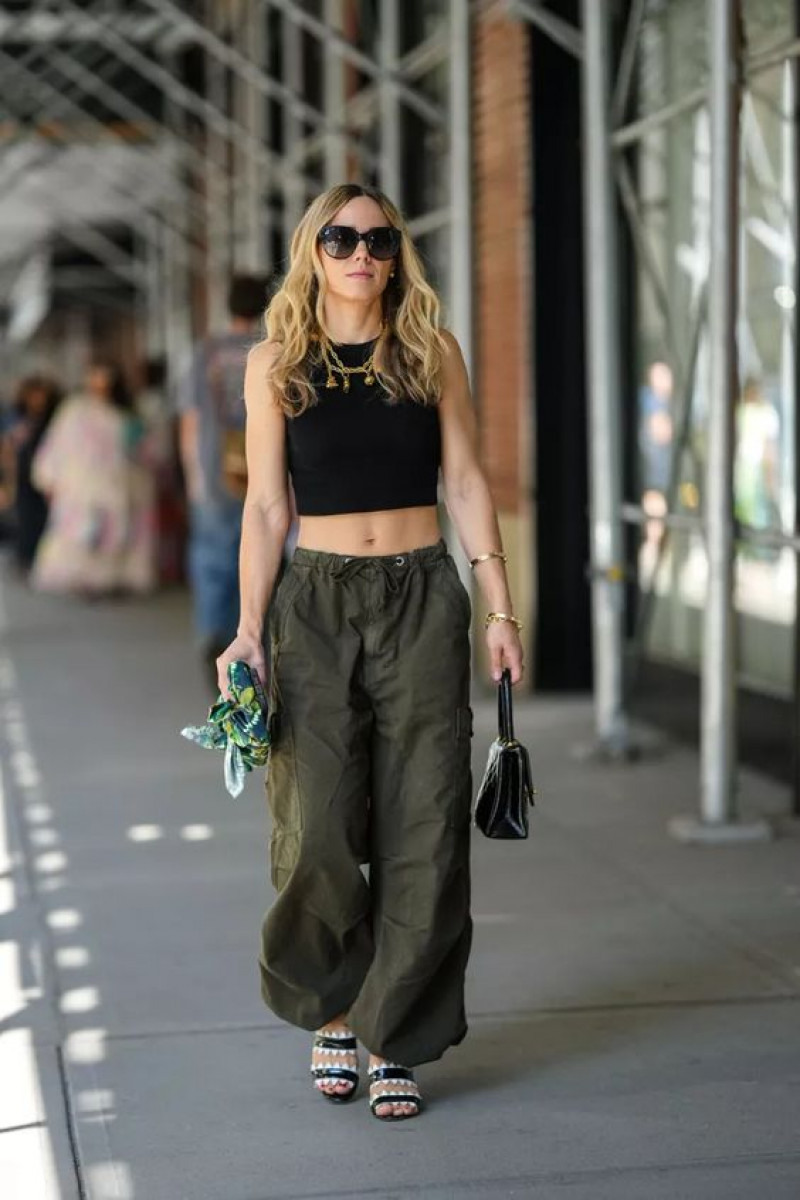 Black Upper, Grey Leather Leather Trouser, Green Cargo Pants Outfit