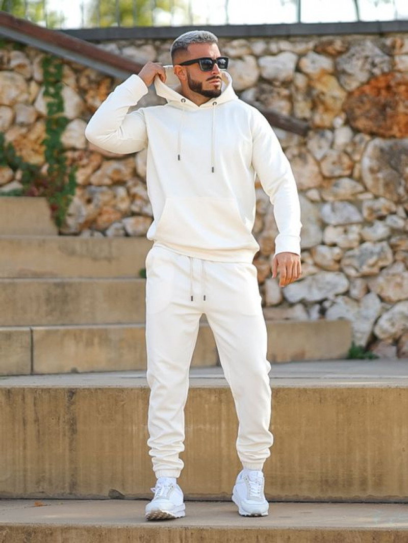 White Long Sleeves Hoody, White Cotton Casual Trouser, White Outfit