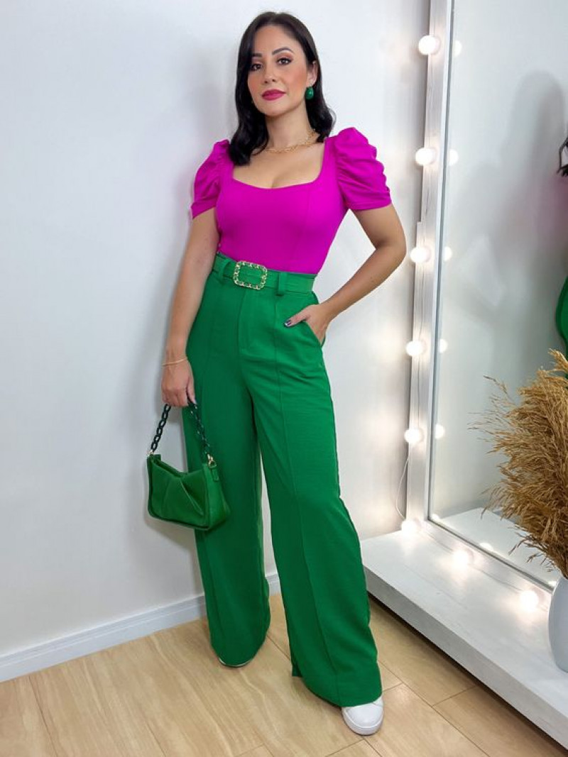 Pink Short Sleeves Crop Top, Green Silk Casual Trouser, Outfits