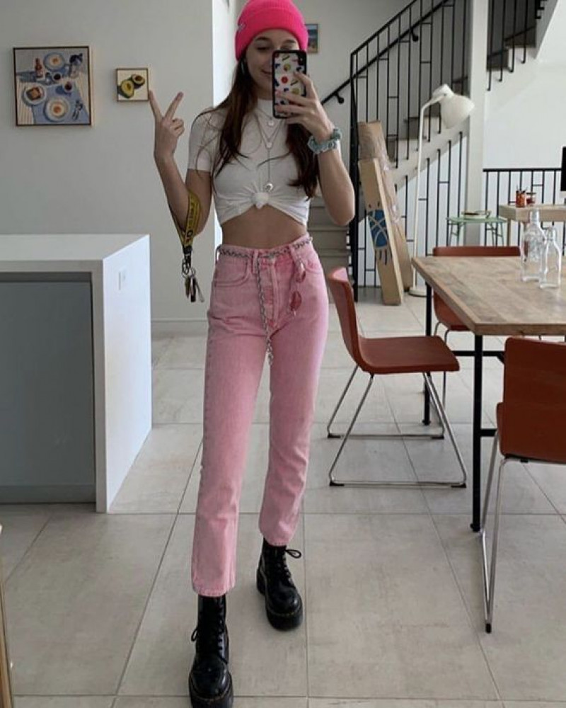 White Upper, Pink Casual Trouser, Pink Jeans Outfit