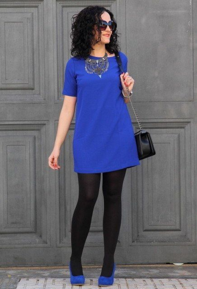 Dark Blue And Navy  Mini Dress, Outfits With Short Hair