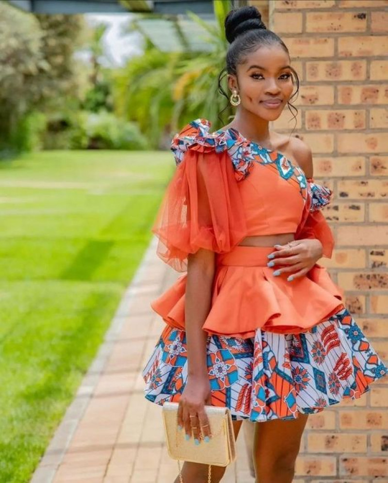 Orange Short Sleeves Blouse, Silk Pleated, Roora Outfits