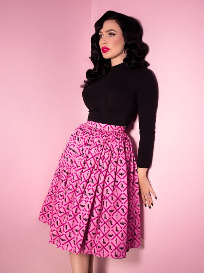 Pink Long Sleeves Sweater, Pink Silk Formal Skirt, Modern Retro