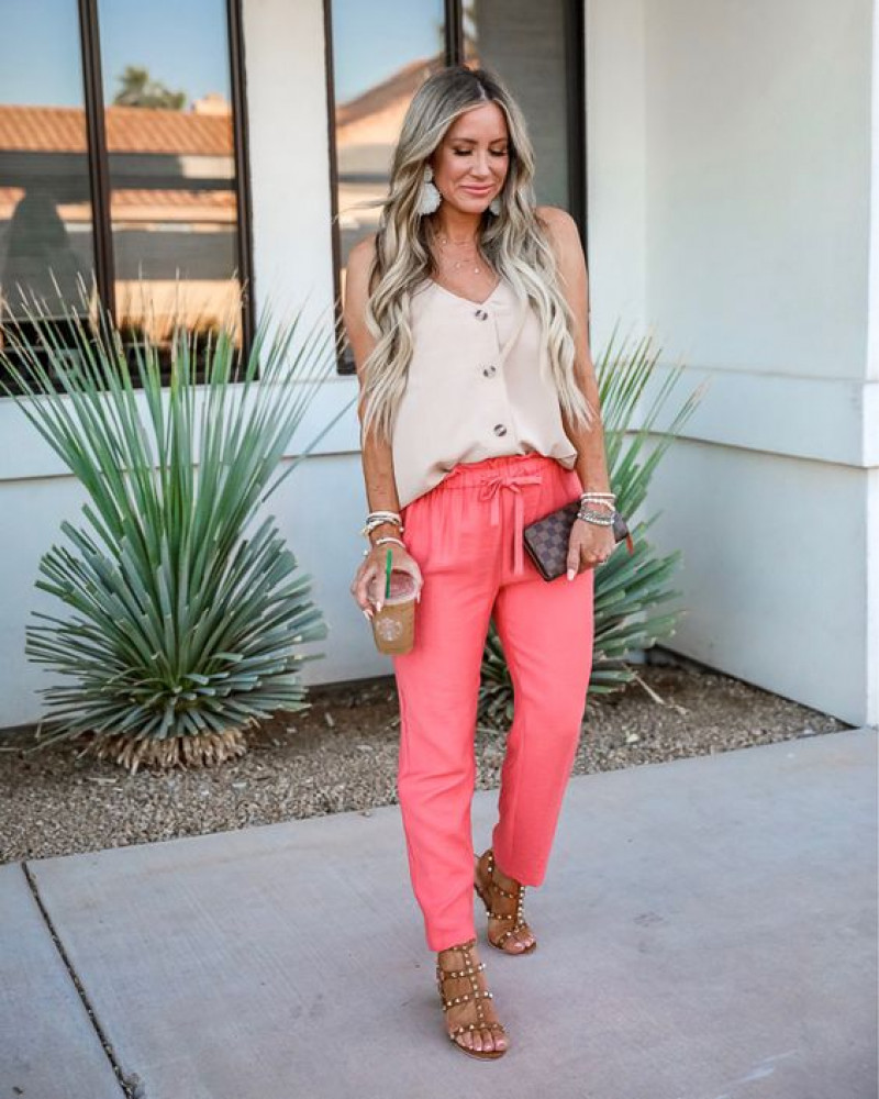 White Long Sleeves Cardigan, Pink Cotton Casual Trouser, Coral Outfits