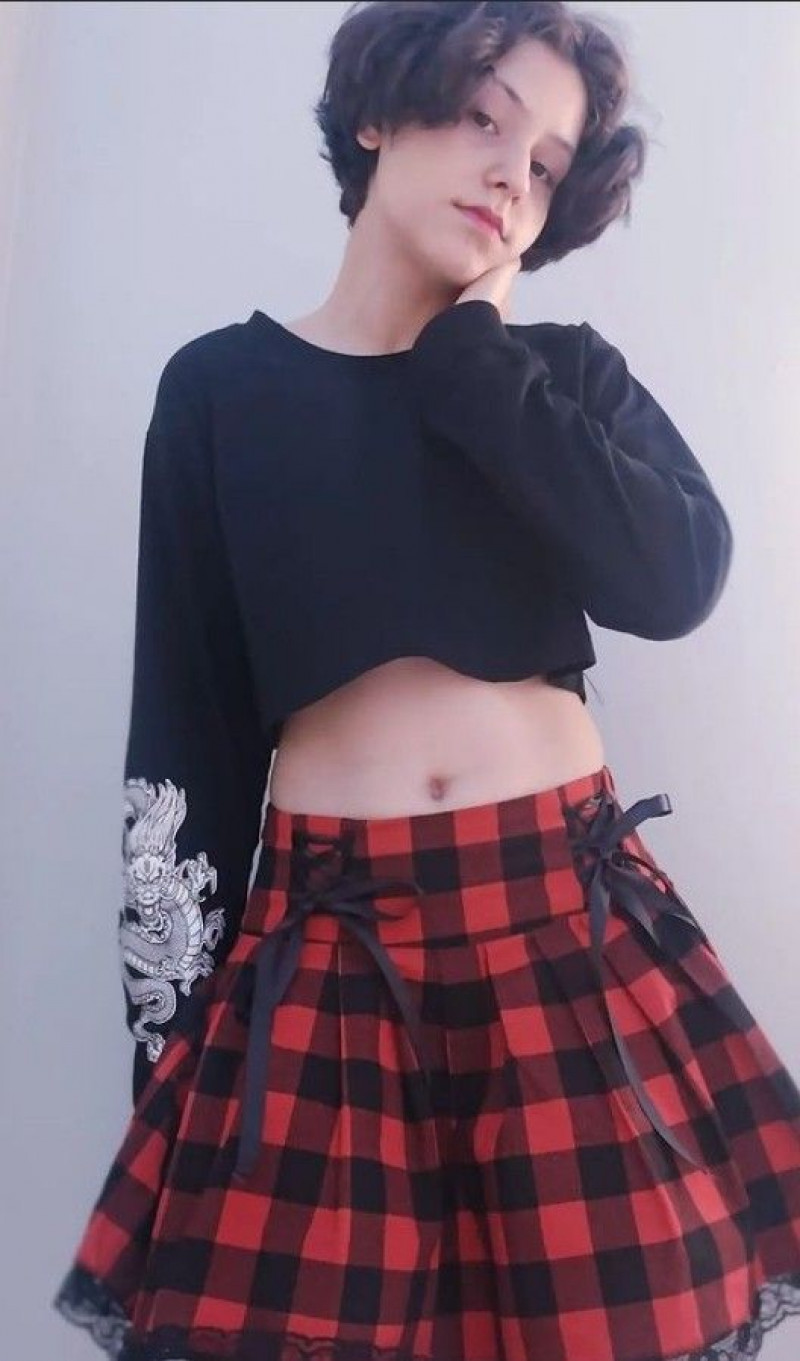 Dark Blue And Navy 3/4 Sleeves Crop Top, Silk Pleated, Femboy Outfits