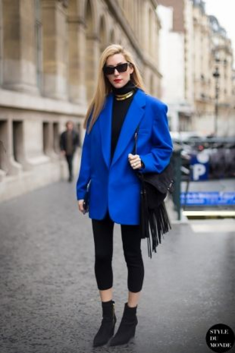 Dark Blue And Navy Wool Coat, Black Denim Casual Legging, Blue Blazer Outfit
