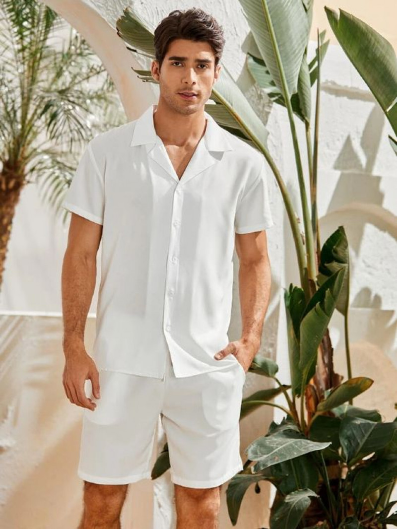 White Short Sleeves Shirt, White Cotton Beach Pant, White Outfit
