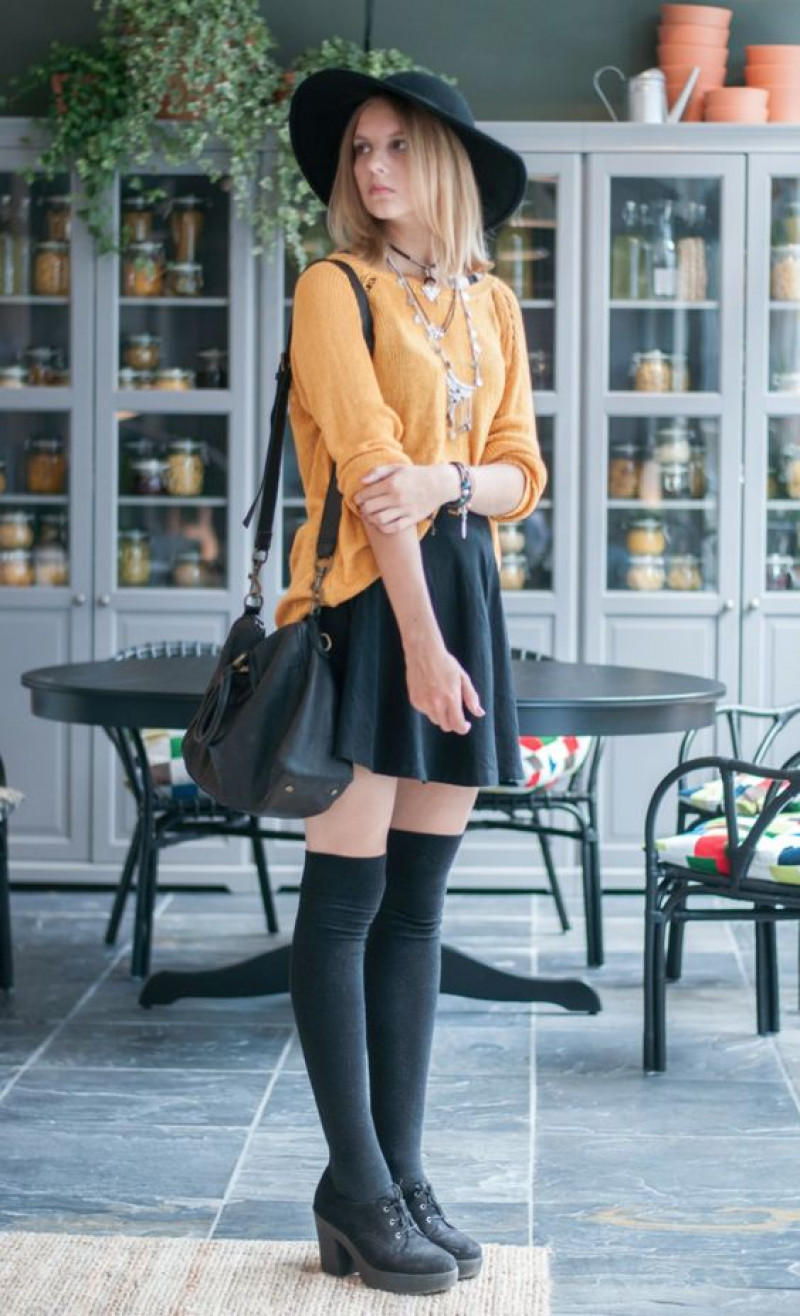 Orange  Mini Dress, Thigh Socks Outfits