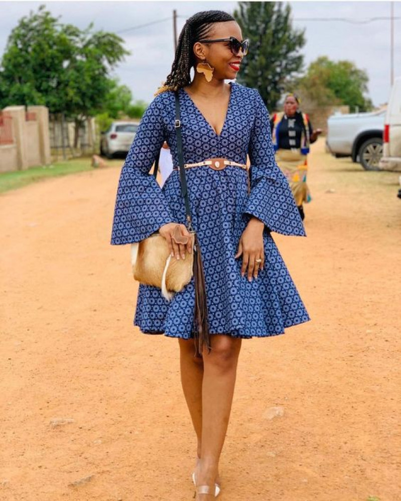 Dark Blue And Navy  Midi Dress, Seshoeshoe Patterns