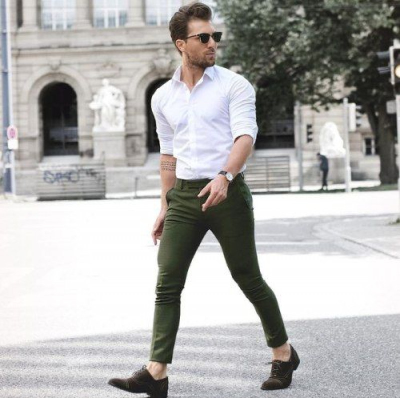 White 3/4 Sleeves Shirt, Green Casual Trouser, Graduation Outfits