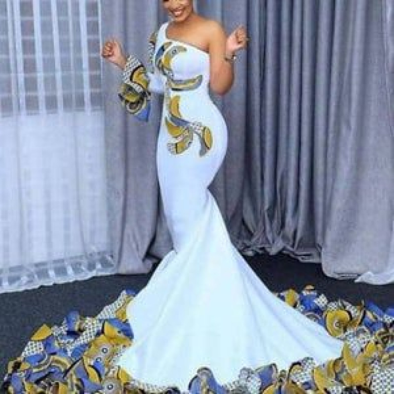 White Wedding Maxi Fit & Flare Dress, Kitenge Dresses