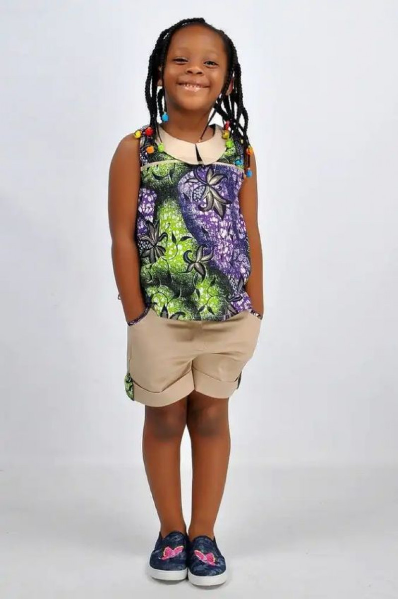 Sleeveless Upper, Beige Cotton Swim Short, Ankara Outfits For Kids