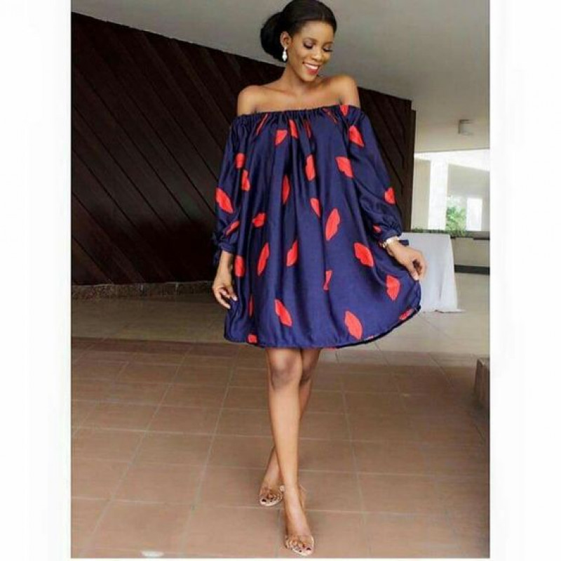 Dark Blue And Navy 3/4 Sleeves Formal Skirt, Off Shoulder Chitenge Dresses