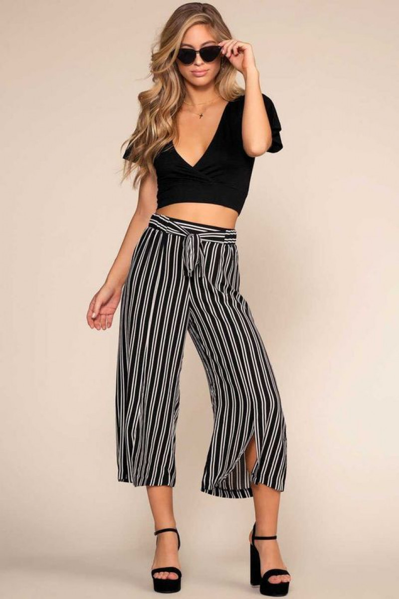 Black Sleeveless Wrap Top, Cotton Casual Trouser, Outfits