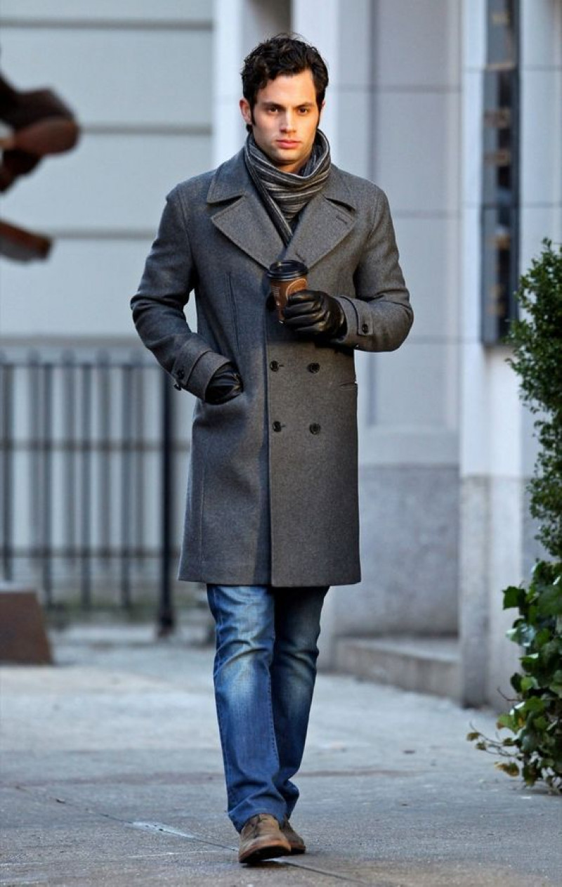 Grey Peacoat, Dark Blue And Navy Denim Casual Trouser, Coat Outfits