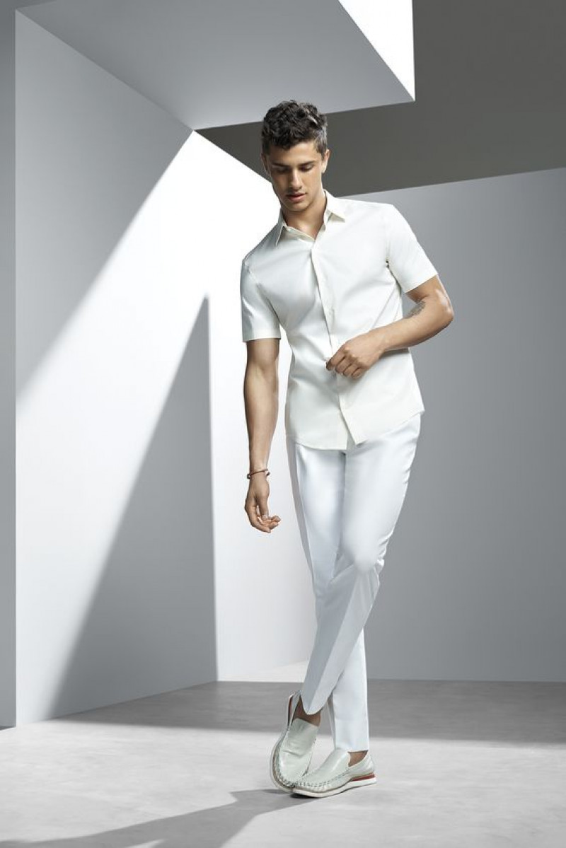 White Short Sleeves Shirt, White Cotton Formal Trouser, White Outfit