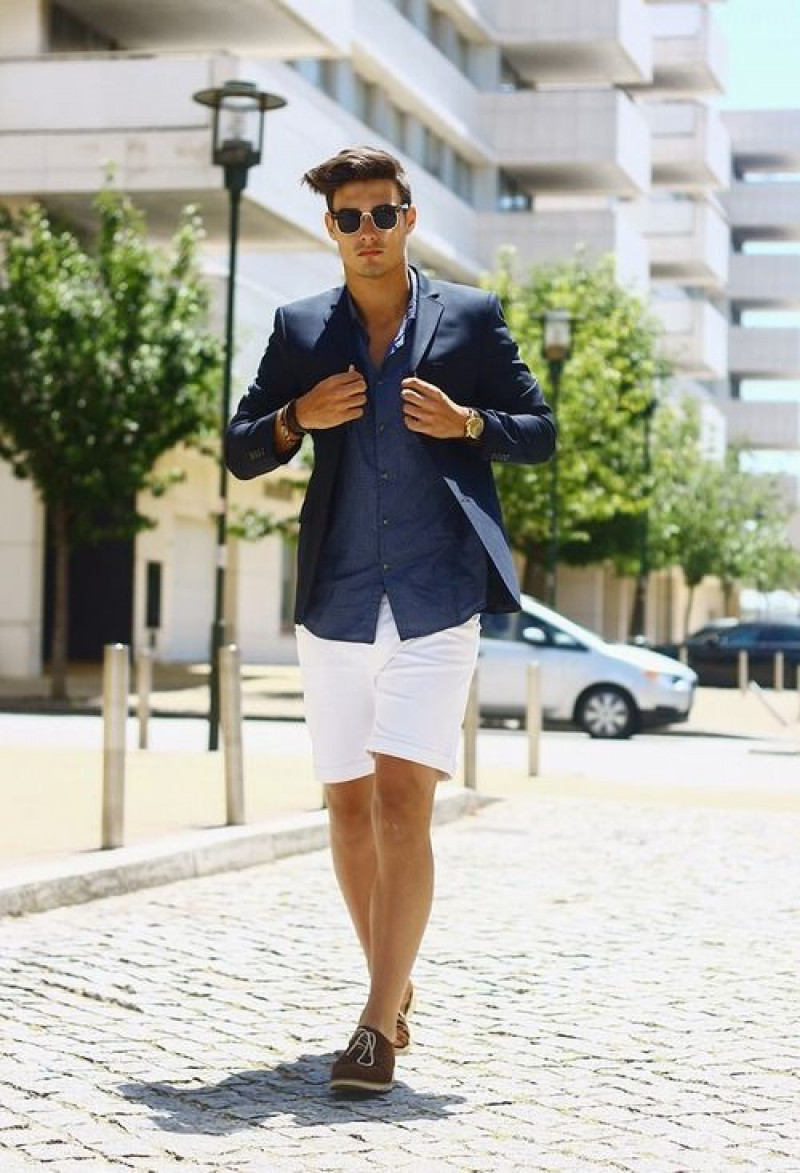 Dark Blue And Navy Suit Jackets And Tuxedo, White Denim Denim Short, Men's Loafer With Shorts