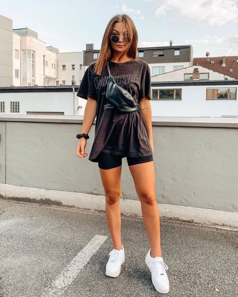 oversized black tee and matching shorts