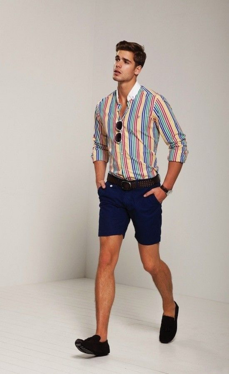 3/4 Sleeves Shirt, Dark Blue And Navy Cotton Denim Short, Men's Loafer With Shorts