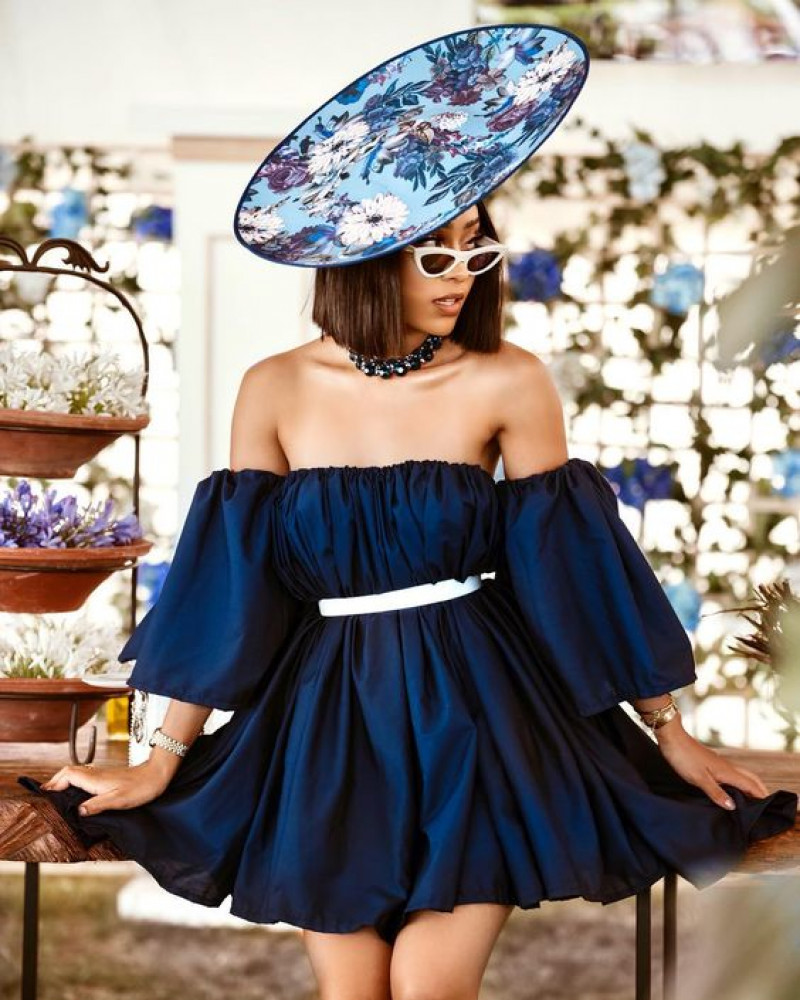 blue off-shoulder dress