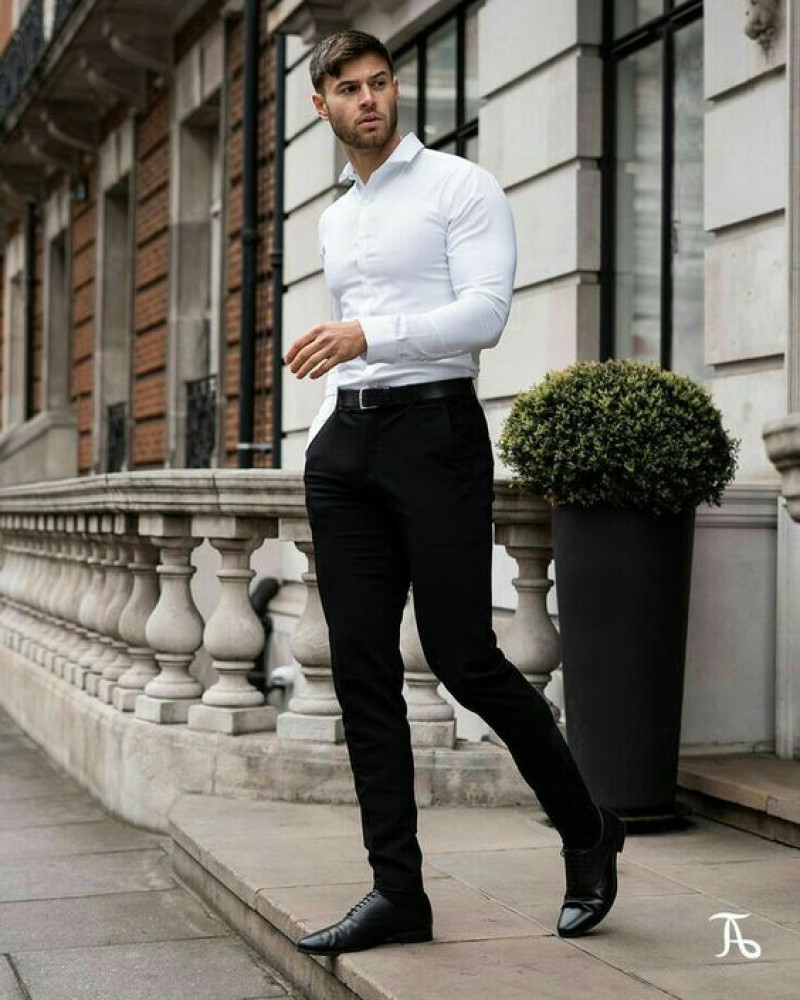 white shirt and black tailored pants